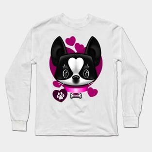 Boston Terrier Love Pink Long Sleeve T-Shirt